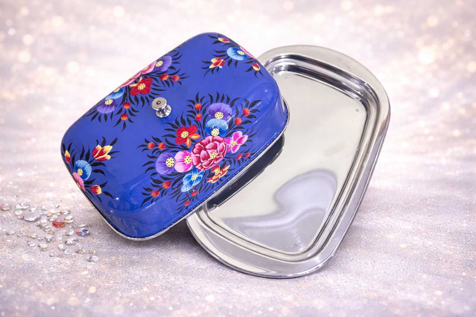 Cheese box,steel butter box,Vibrant Blue 4.5"×7" Butter Dish From Kashmir,Beautiful Hand Painted butter box,Cheese Dish Holds 1 lb of Butter